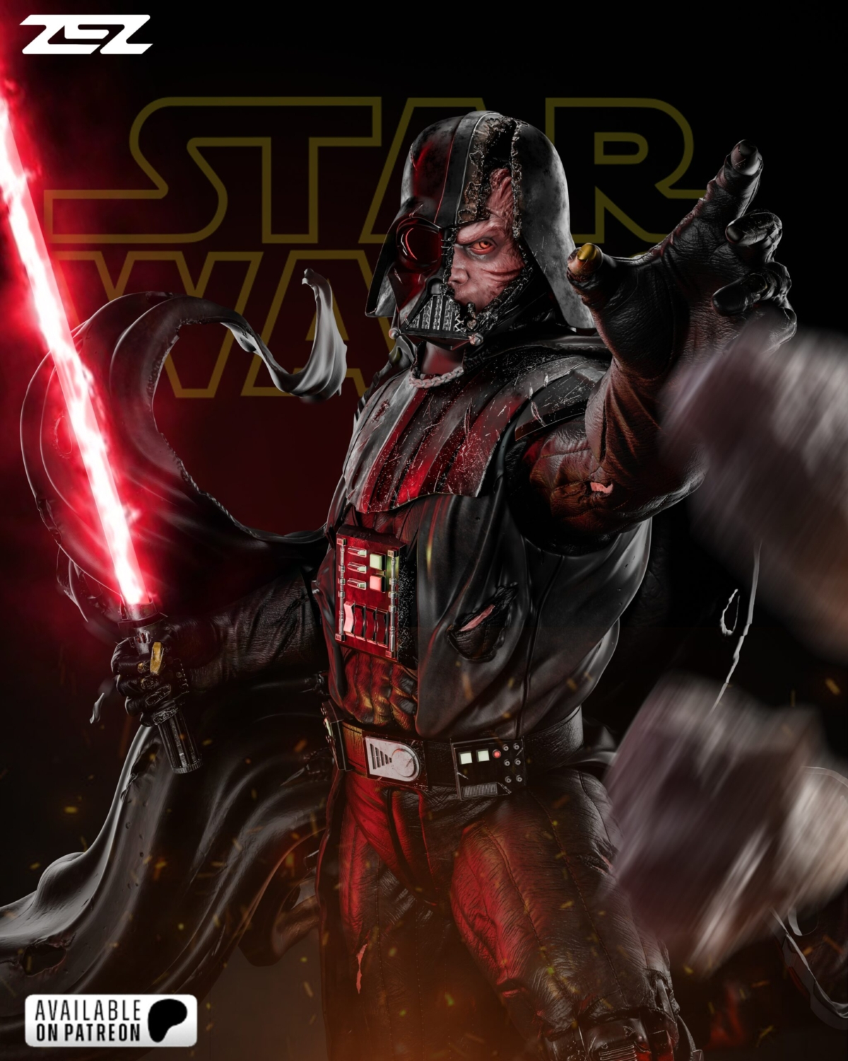 Darth Vader cuerpo a la mitad
