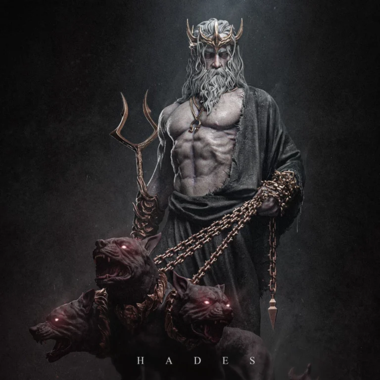 Hades cuerpo a la mitad con Cerbero