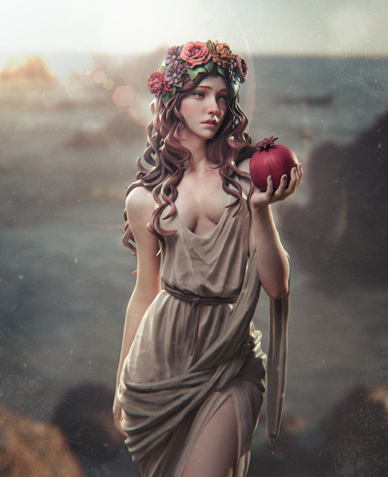 Persephone sosteniendo manzana
