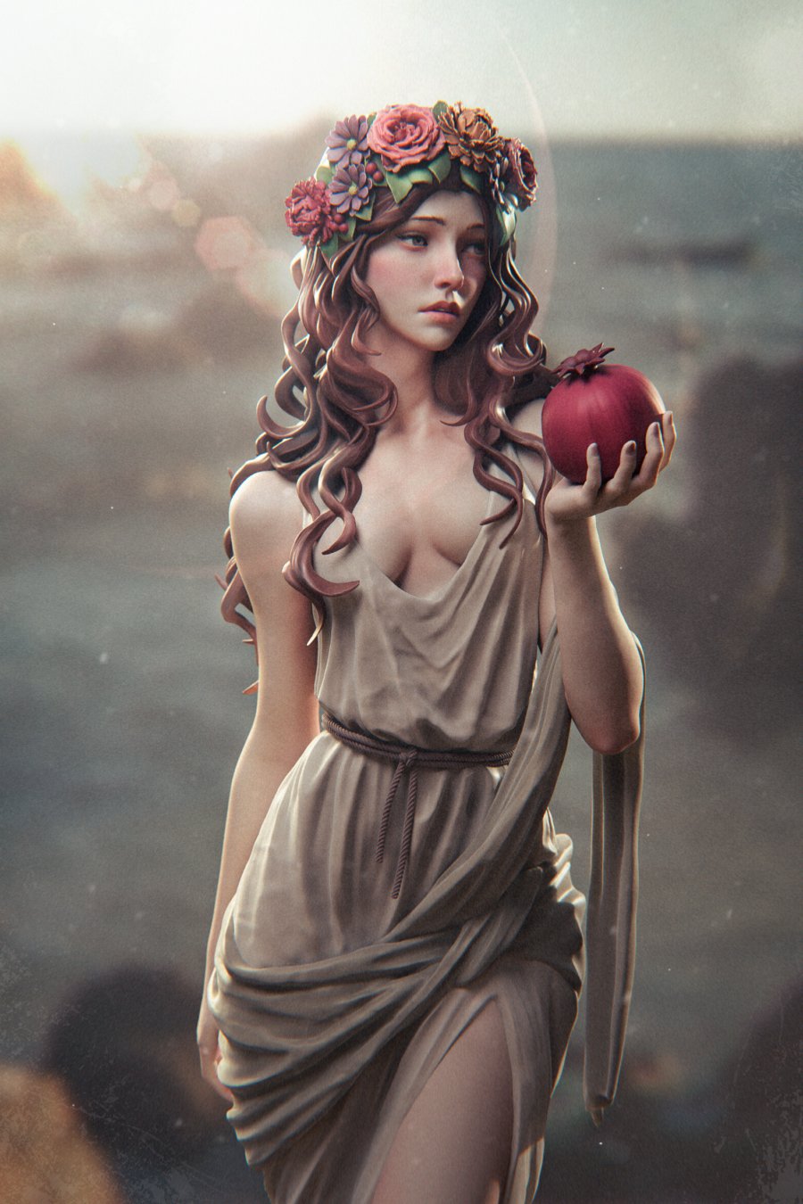 Persephone sosteniendo manzana
