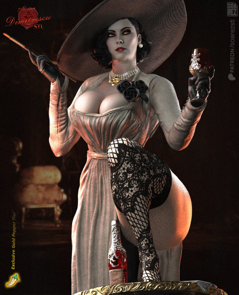Lady Dimitrescu cuerpo a la mitad