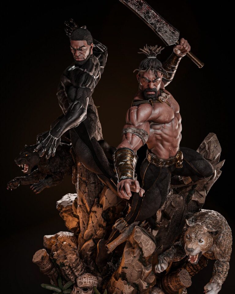 Diorama Blackpanther y Killmonger cuerpo completo
