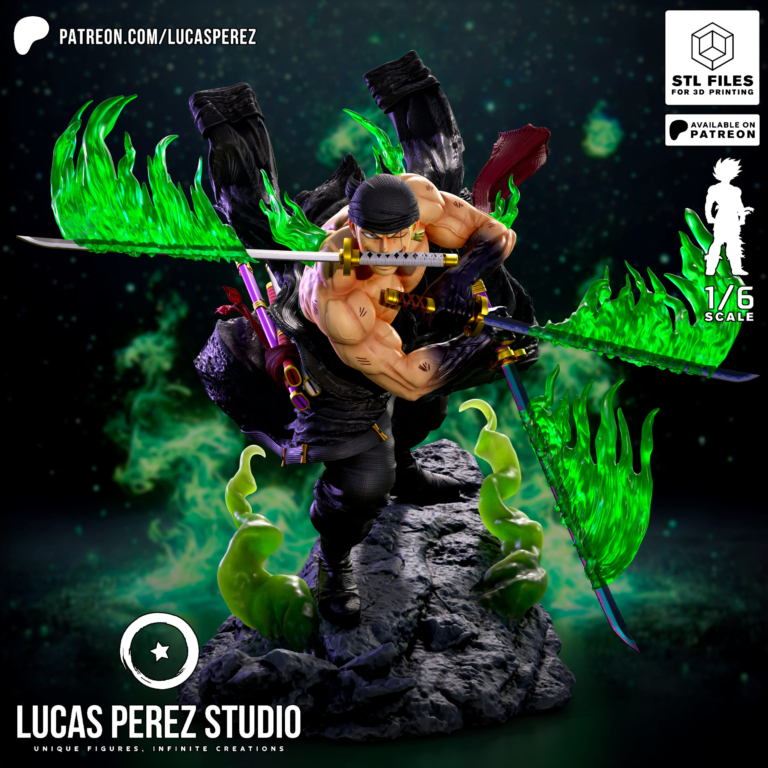 Zoro de cuerpo completo con 3 katanas