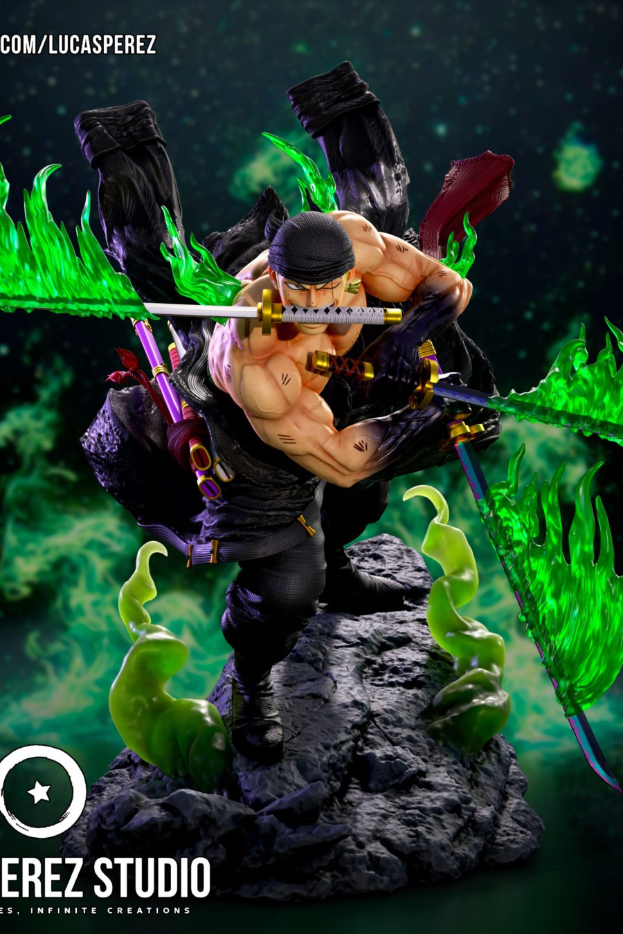 Zoro de cuerpo completo con 3 katanas