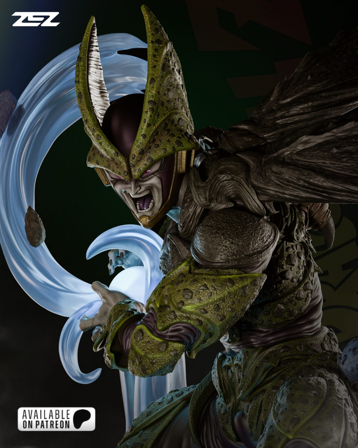 Cell de cerca cargando Kamehameha