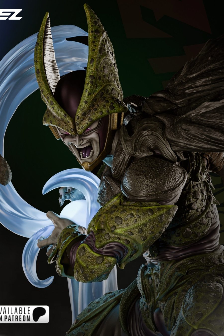 Cell de cerca cargando Kamehameha