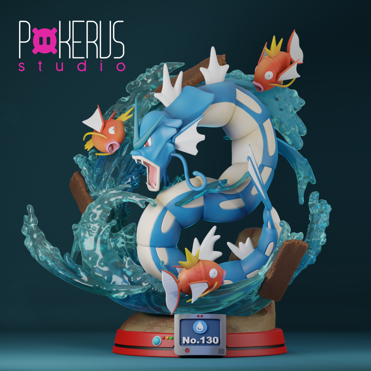 Gyarados en diorama con Magikarps