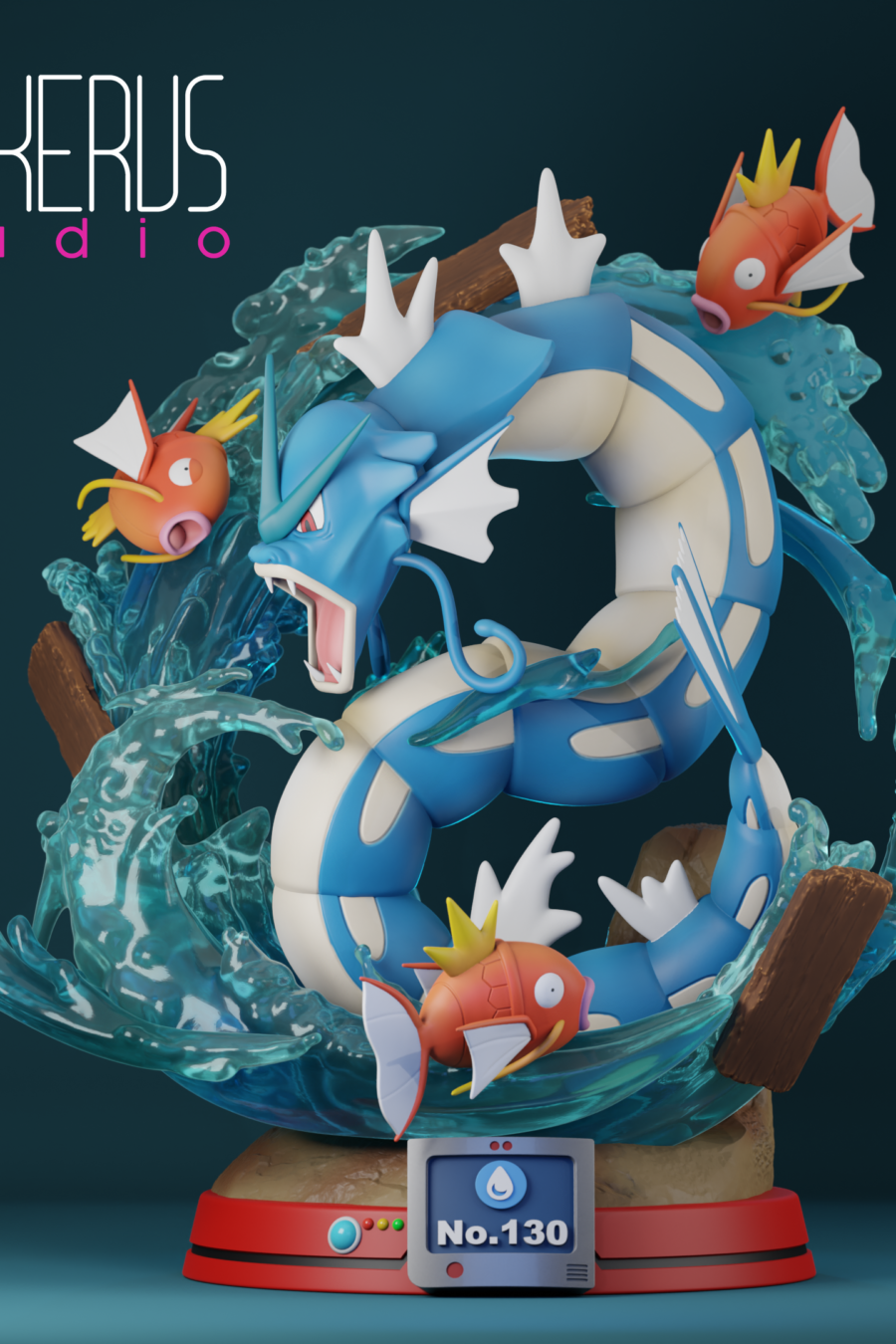 Gyarados en diorama con Magikarps