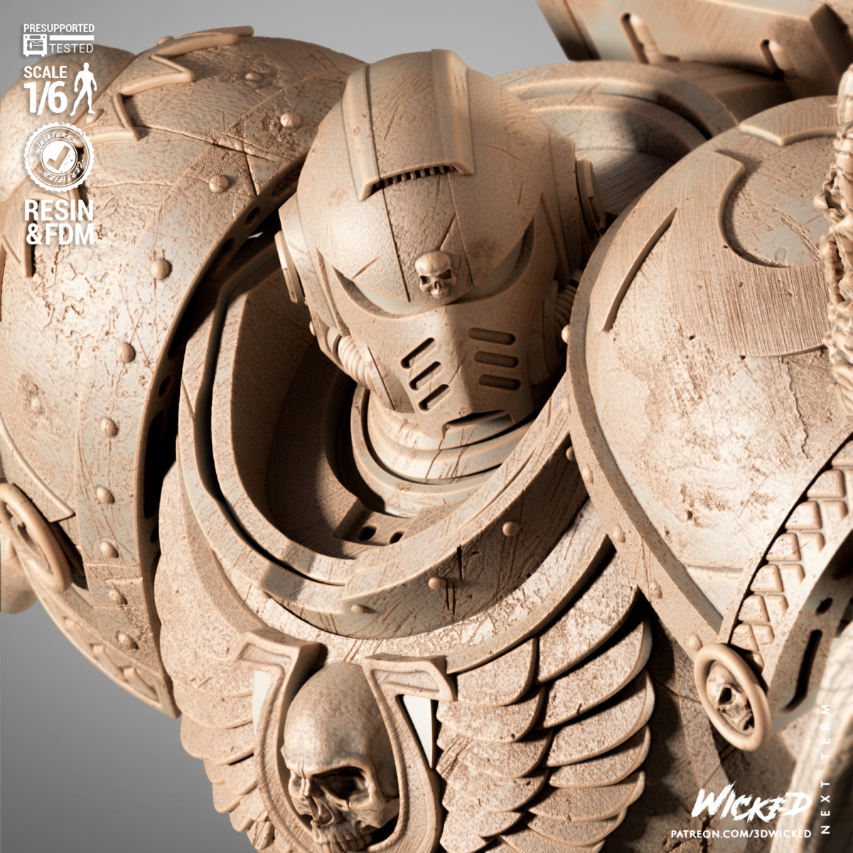 Demetrian Titus unhelmeted face sculpt STL close-up