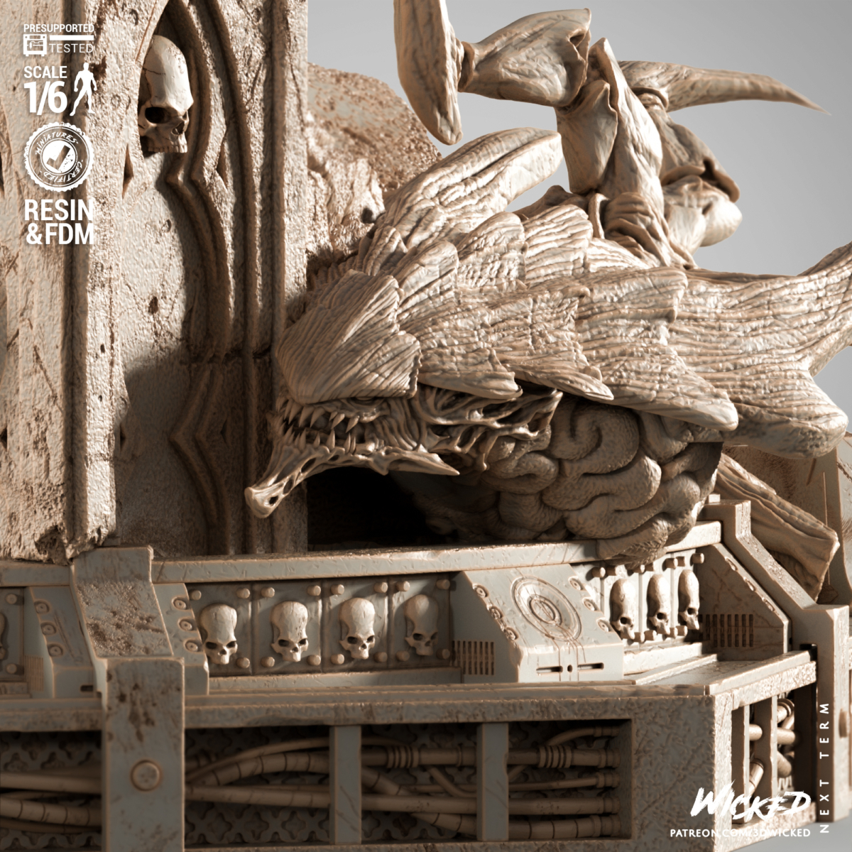 Detailed xenos base from Warhammer 40K diorama STL