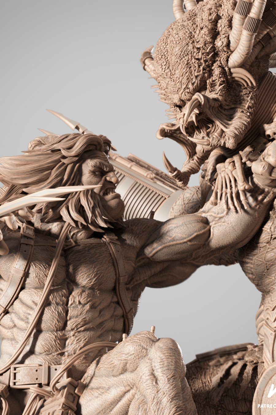 Side view of Weapon X slashing Predator during brutal hand-to-hand fight – cinematic STL model for 3D printing
