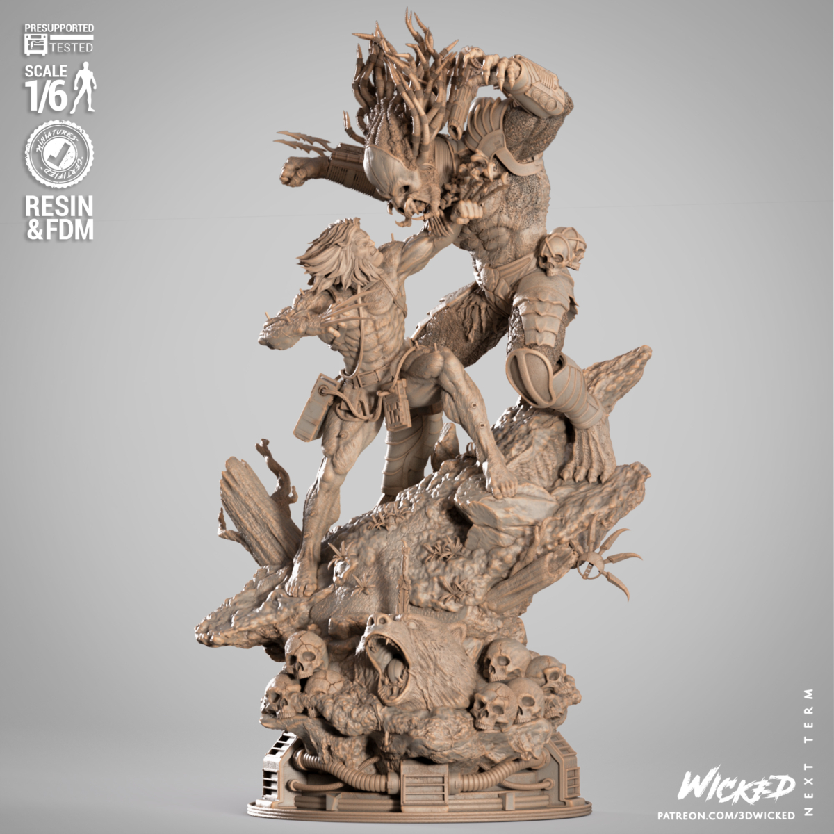 Full view of Weapon X vs Predator STL diorama in 1/6 scale – epic collectible for resin and FDM printing