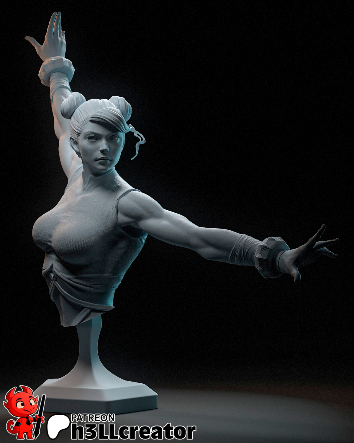 Chun-Li STL model Bust pose with hands emerging from the base – Street Fighter 3D print
