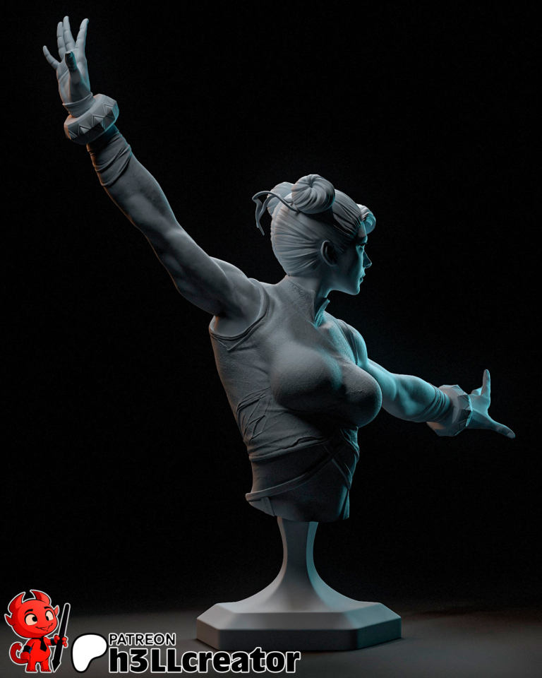 Chun-Li STL model Bust pose with hands emerging from the base – Street Fighter 3D print