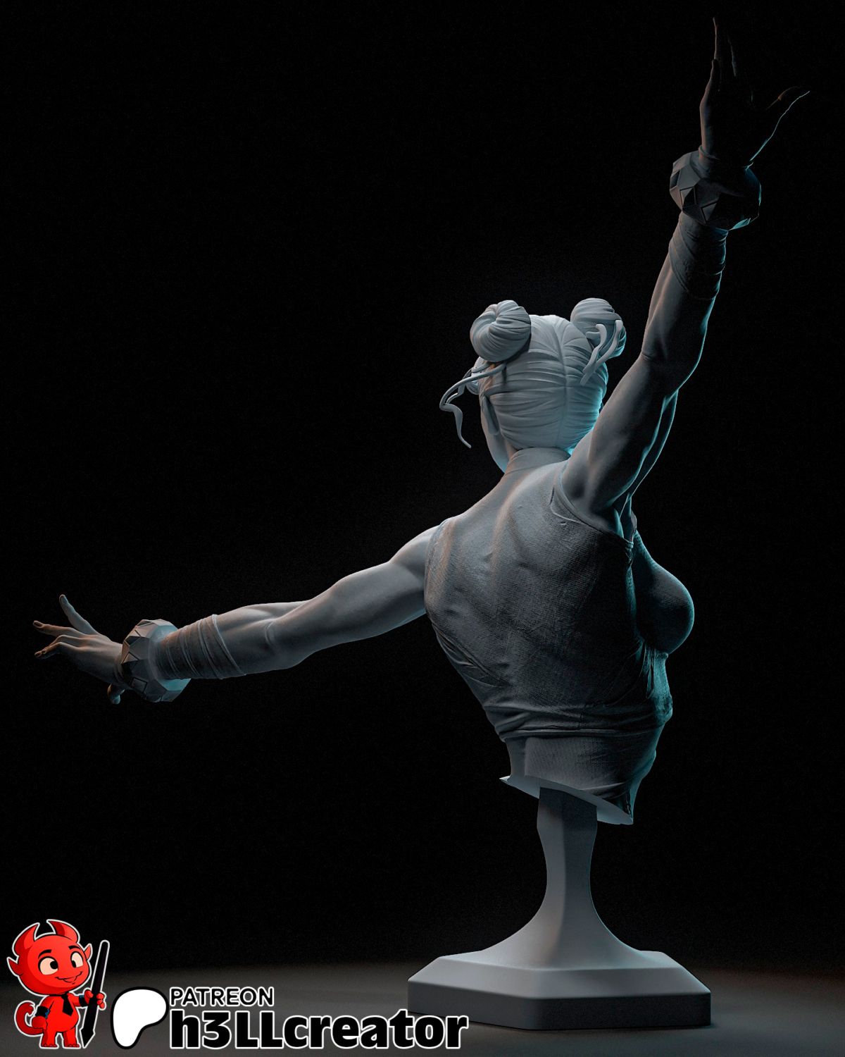 Chun-Li STL model Bust pose with hands emerging from the base – Street Fighter 3D print