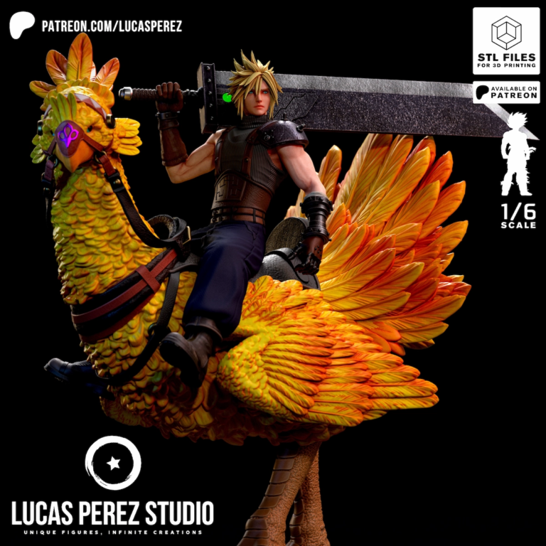 Cloud Strife STL 2 + Chocobo - Final Fantasy