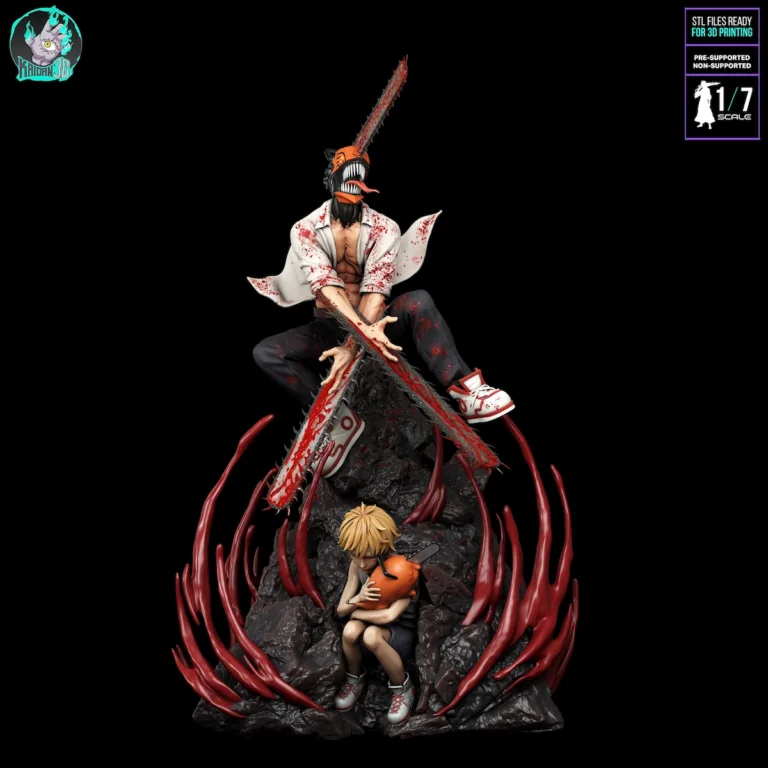 Denji & Pochita Diorama STL - Chainsaw Man