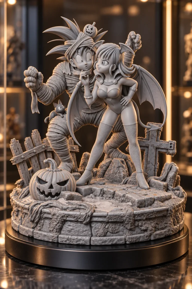 Goku and Bulma Halloween Diorama STL resin showcase